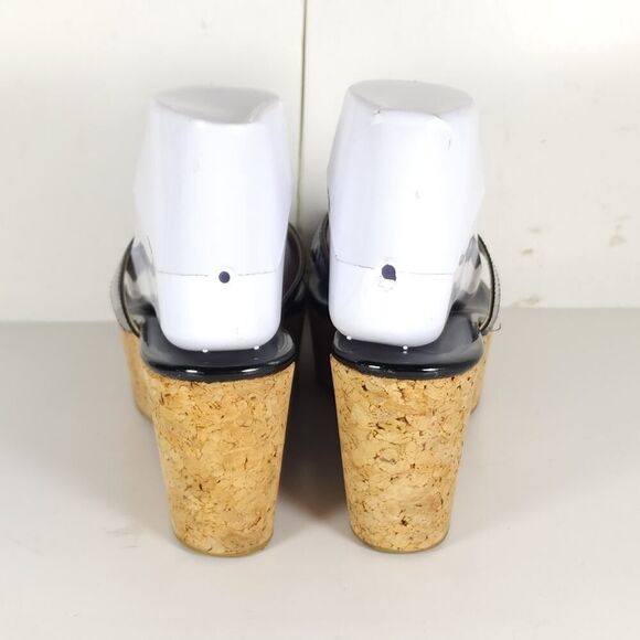 Jimmy Choo Women's Pathos Black 38 US7,5 Patent Leather Cork Thong Wedge Sandals - Picture 9 of 16